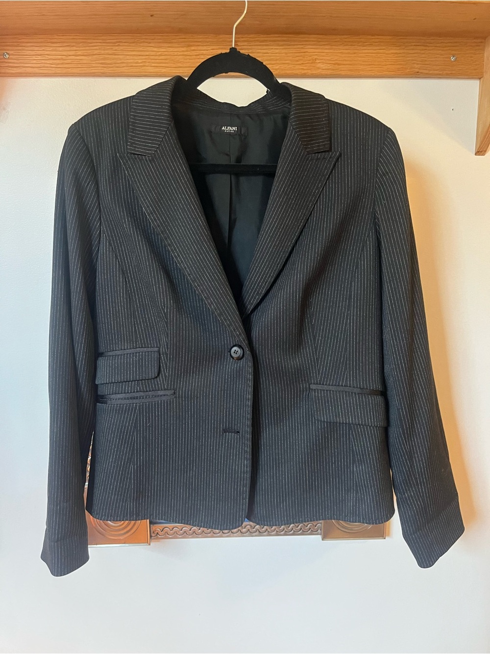 Alfani Black Pinstripe Single-Button Blazer